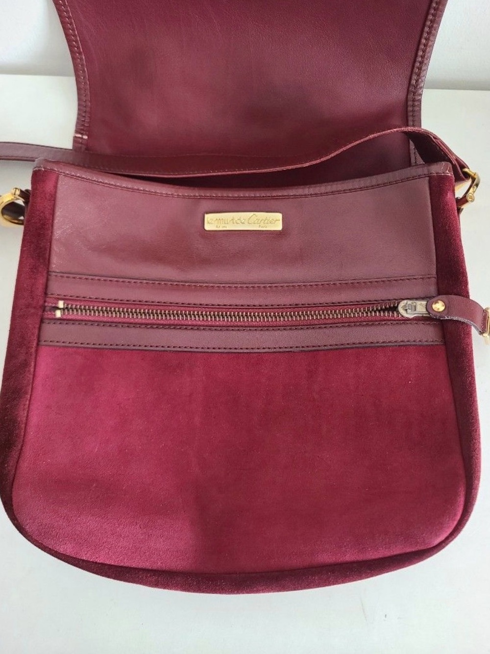 CARTIER 1970’s Suede Leather Flap Crossbody Saddle Bag Rare Antique Vintage - Picture 3 of 11